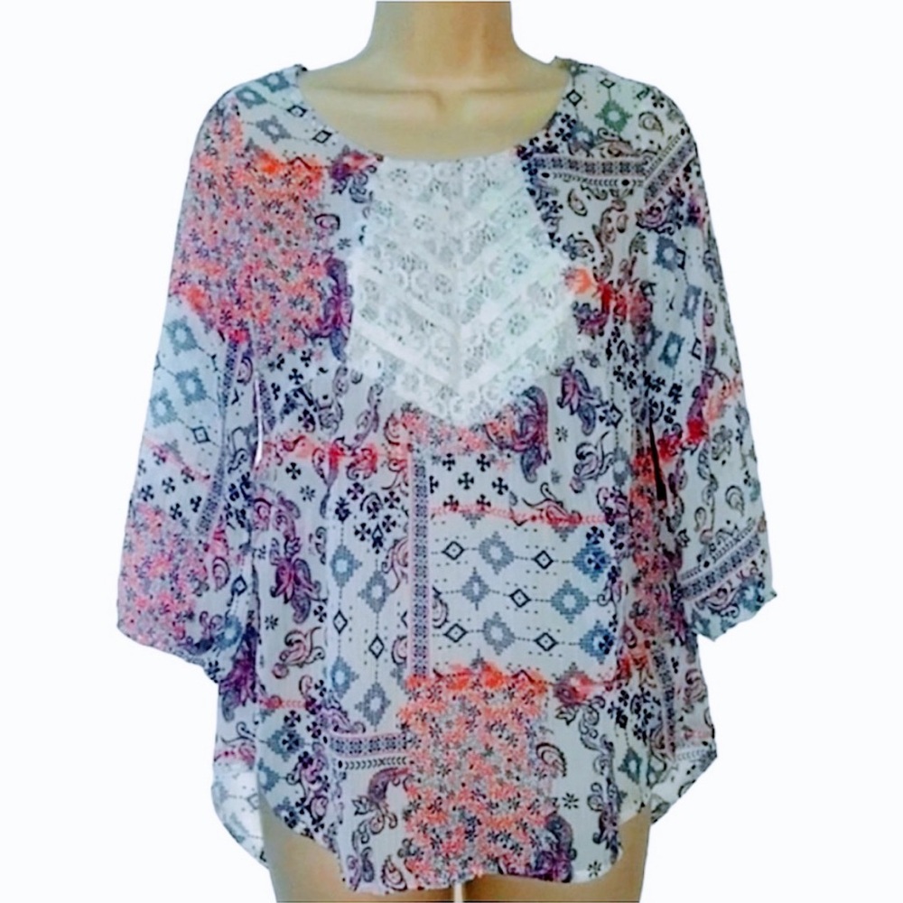 Arizona Jeans Boho Style Sheer Top Small